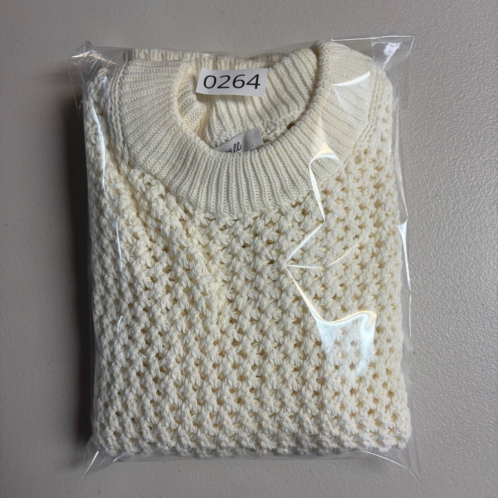 Madewell Women Small Ivory White Cotton Open Crochet Mesh Knit Sweater Vest Top - Picture 7 of 7